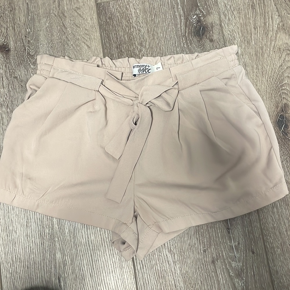 Harmony + Havoc Paper bag waist shorts.